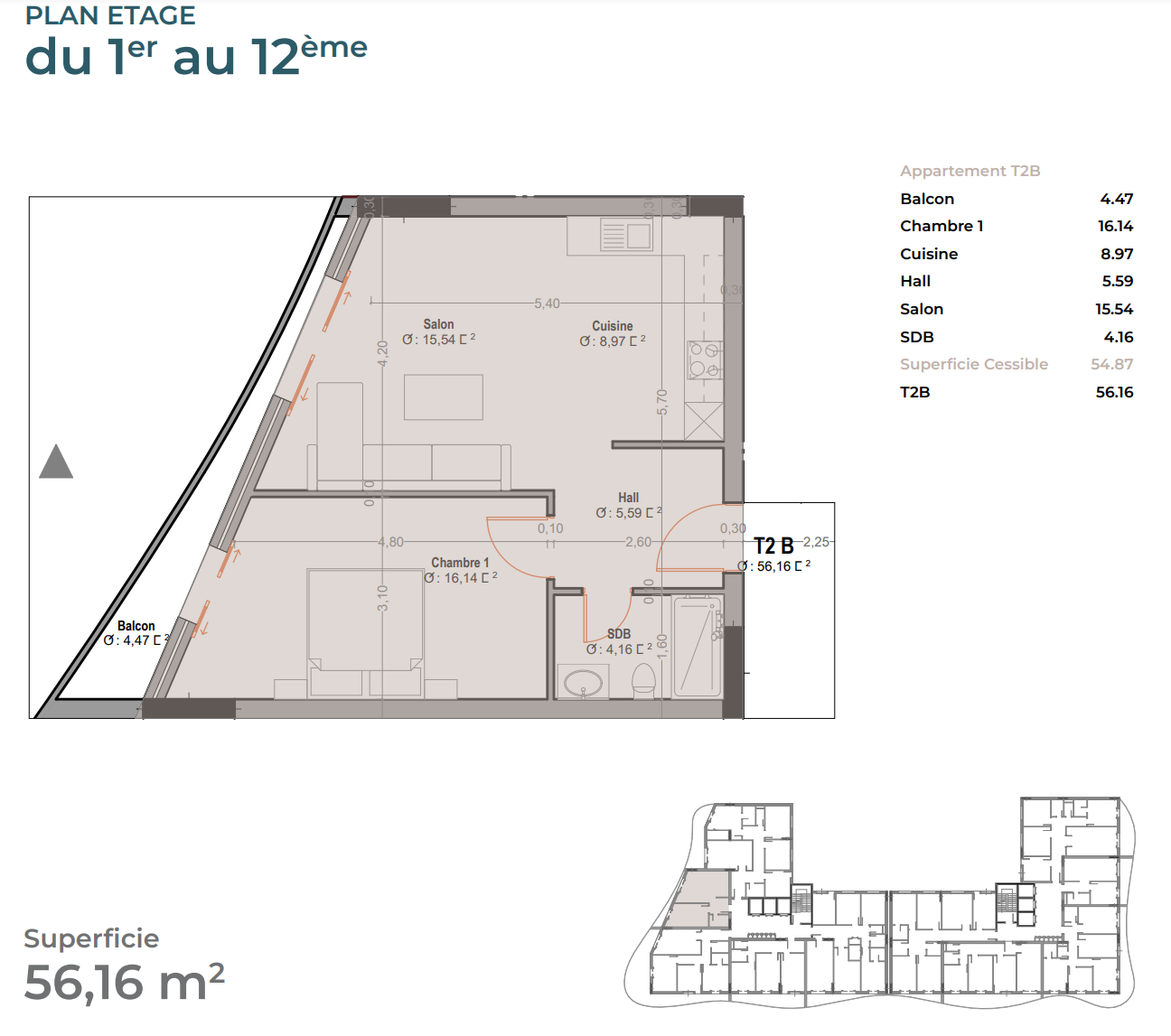 Appartement T2 à vendre-1er Rocade-Oran avec vue panoramique