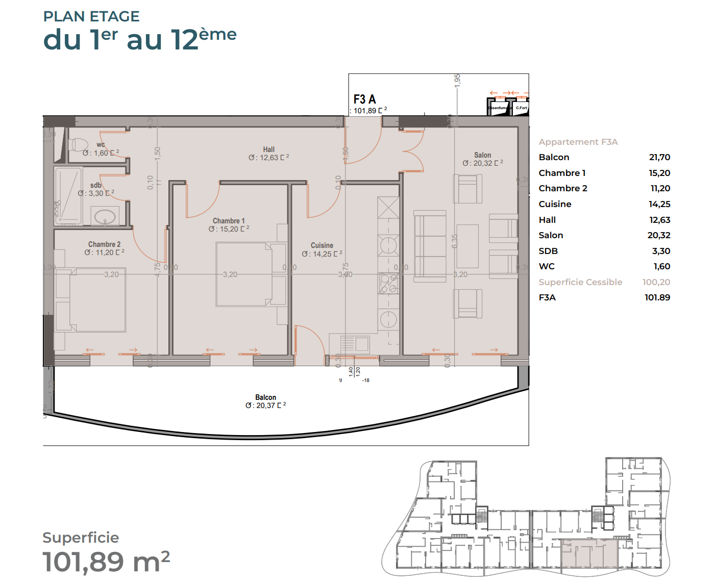 Appartement T3 à vendre - 1er Rocade - Oran avec vue panoramique