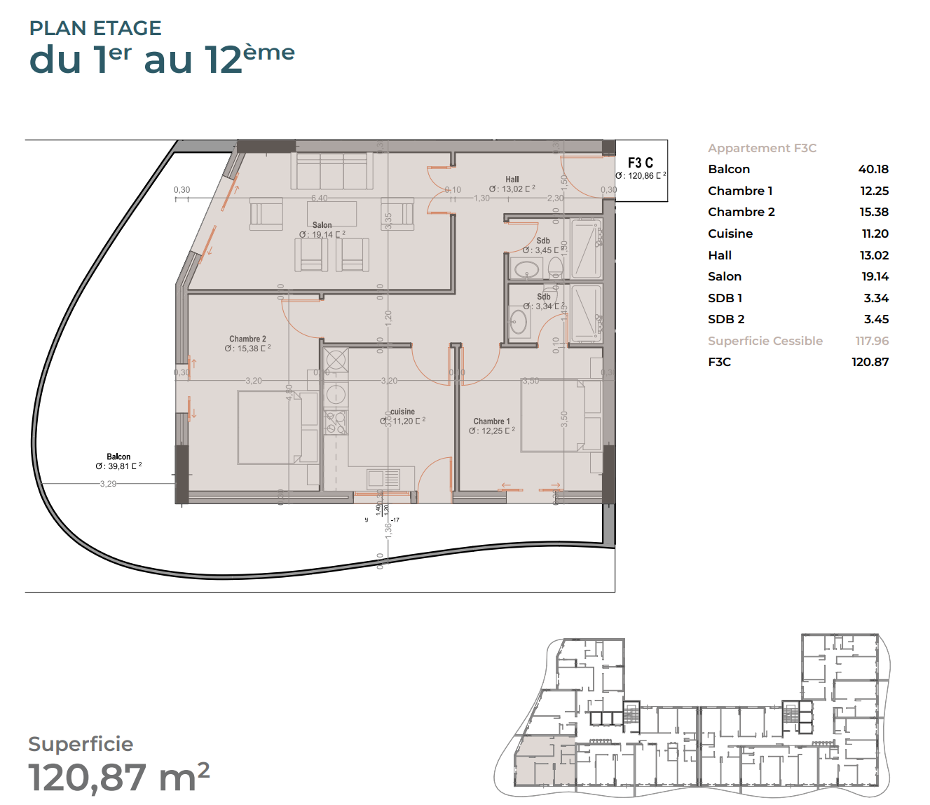 Appartement T3 à vendre - 1er Rocade - Oran avec vue panoramique