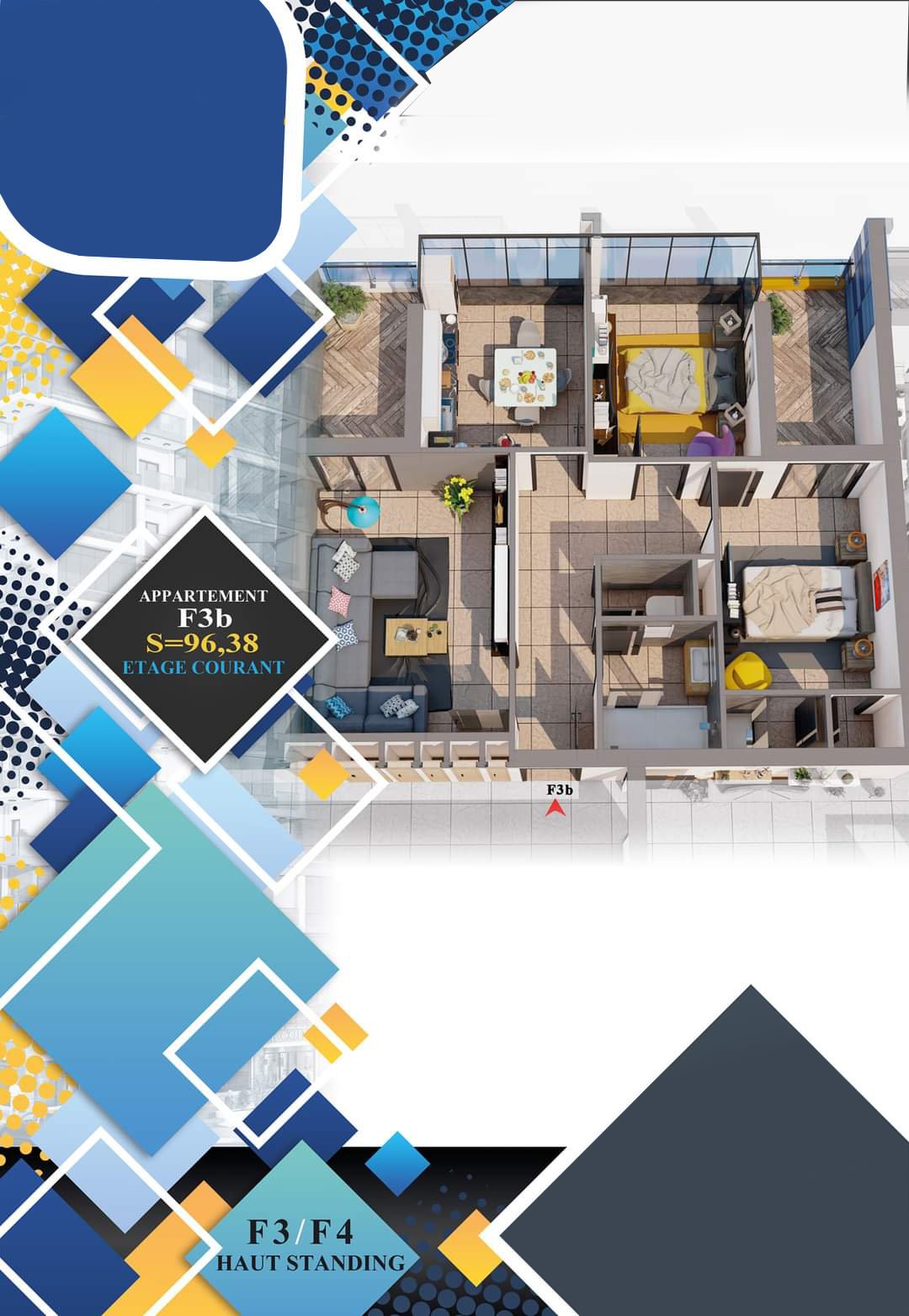 Appartement F3 à vendre -Palais D'Or - ORAN avec vue panoramique