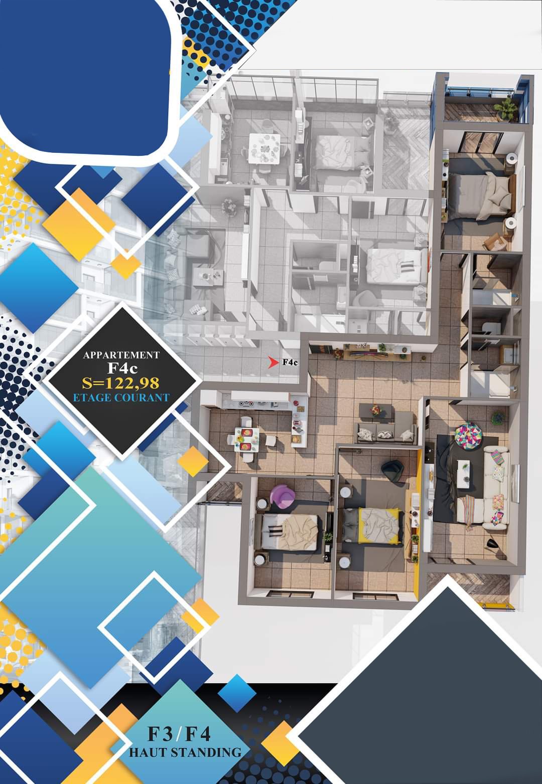 Appartement F4 à vendre -Palais D'Or -ORAN avec vue panoramique