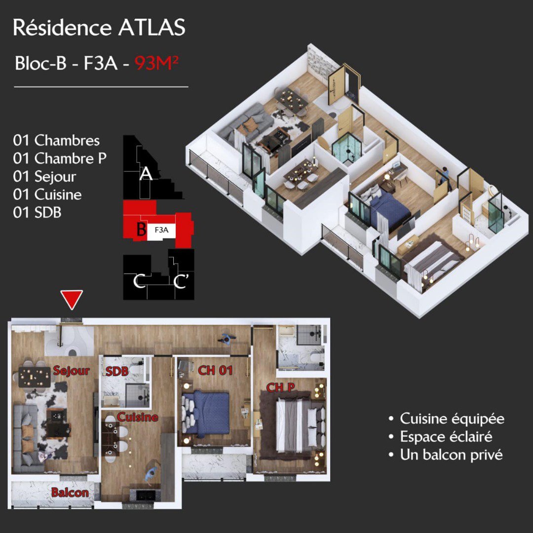 Appartement F3 à vendre - Boulvard Des Lions -ORAN avec vue sur mer