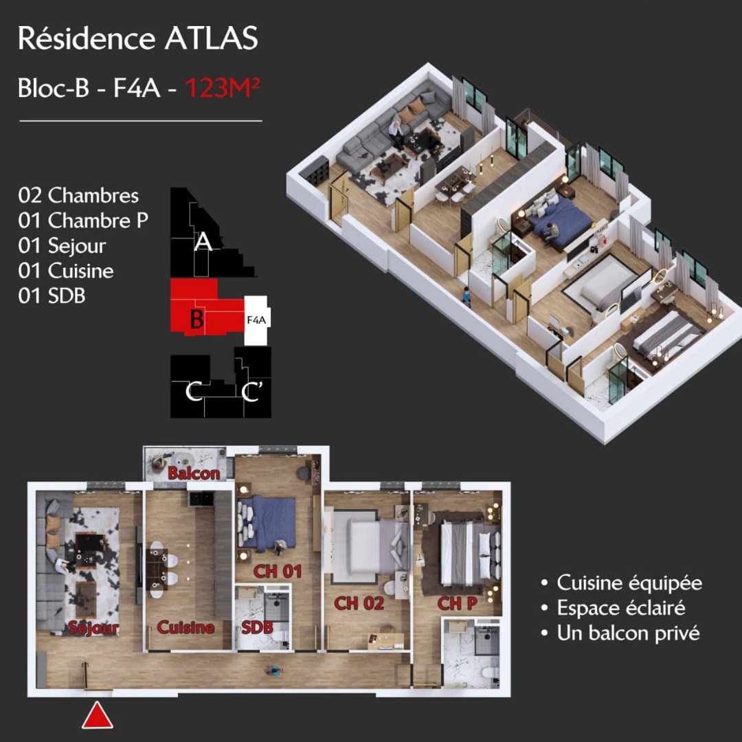 Appartement F4 à vendre - Boulverd Des Lions - Oran avec vue sur mer