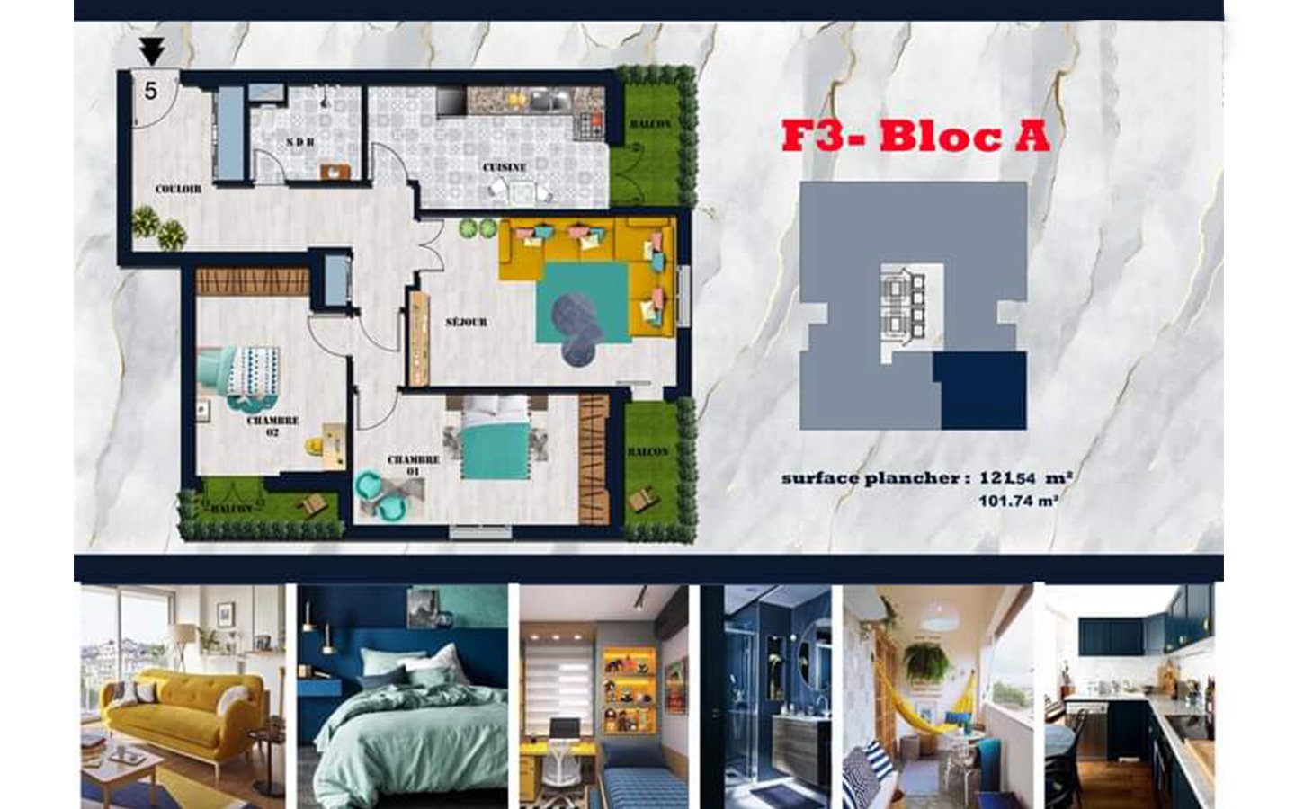 Appartement F3 106,73-141, à vendre - Canastel - ORAN avec vue sur mer