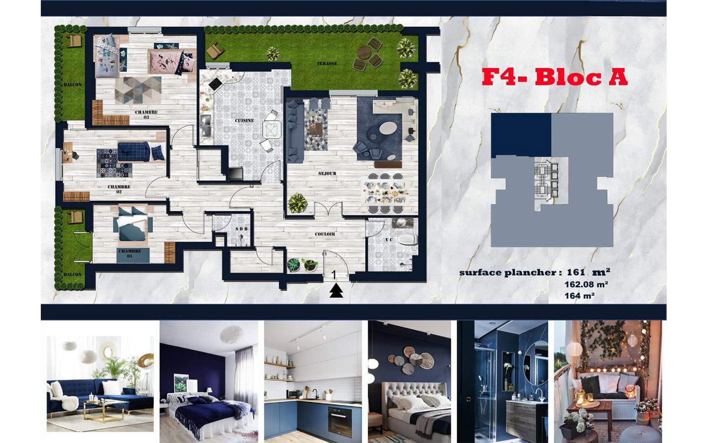 Appartement F4 165,24-167, à vendre - Canastel - ORAN avec piscine