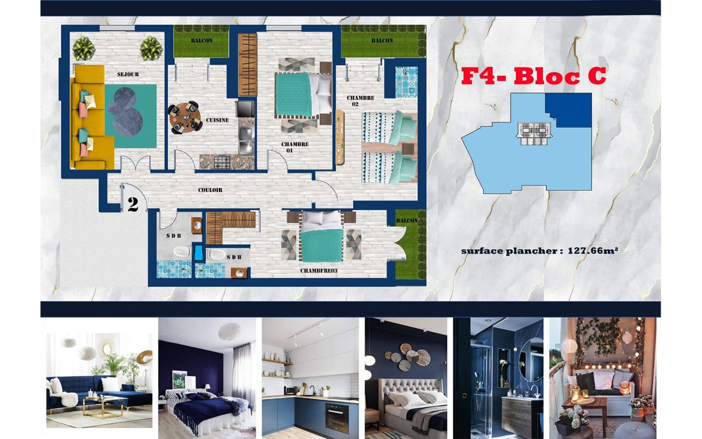 Appartement F4 à vendre - Canastel - ORAN avec piscine