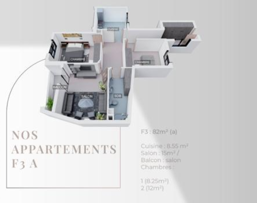Appartement T3 à vendre - Ain Turk- Oran avec vue panoramique