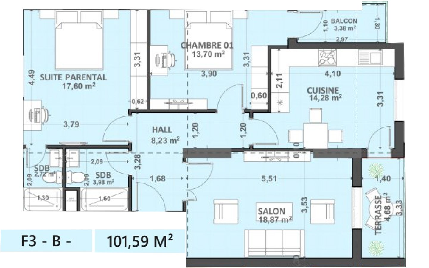 Appartement F3 à vendre -Frange Maritime-Oran avec vue panoramique