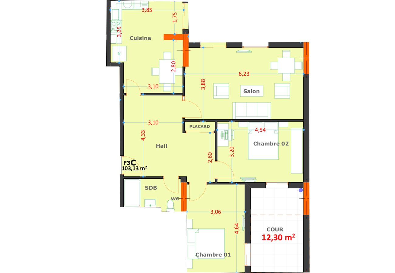 Appartement F3 à vendre - Fernand Ville-Oran