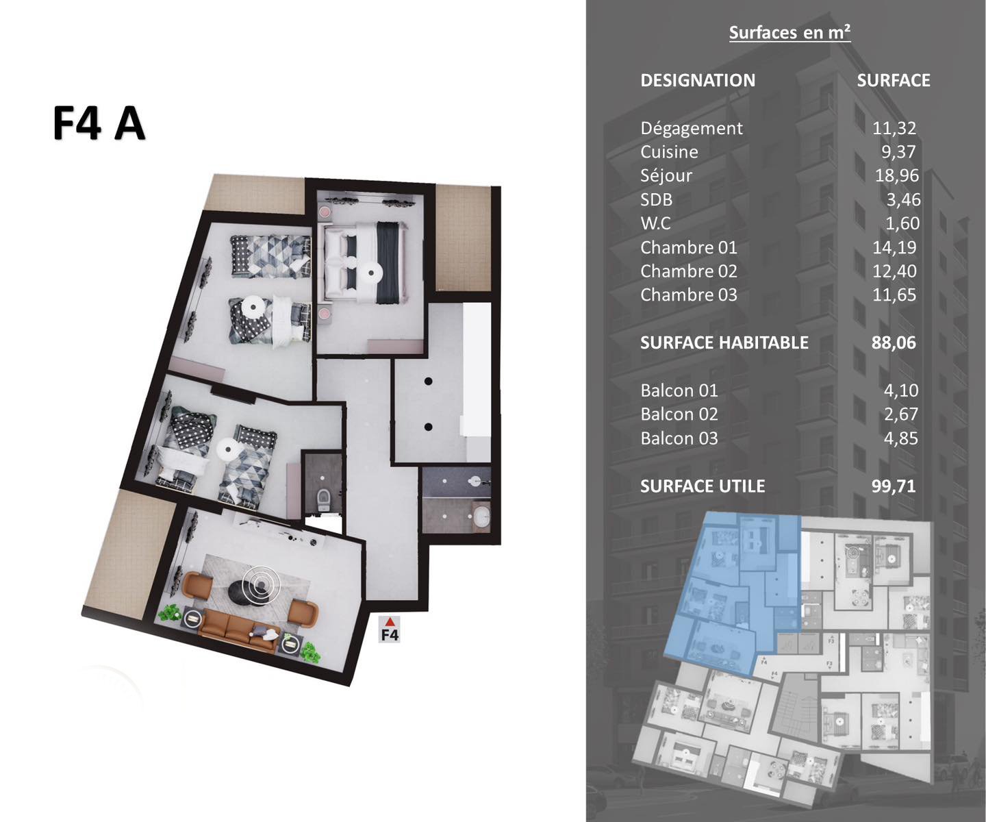 Appartement F4 à vendre -Protin-Oran