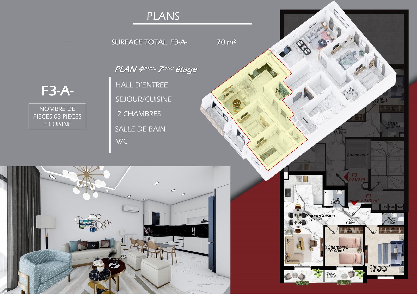 Appartement F3 à vendre - Fernand Ville - Oran avec suite parentale