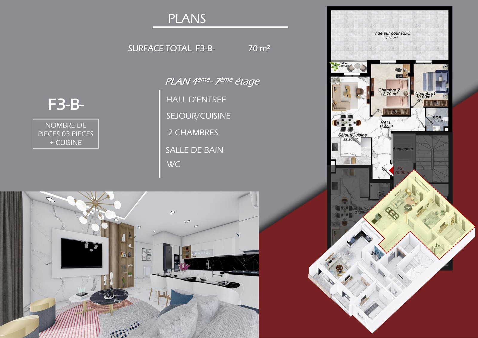 Appartement F3 à vendre - Fernand Ville - Oran avec suite parentale