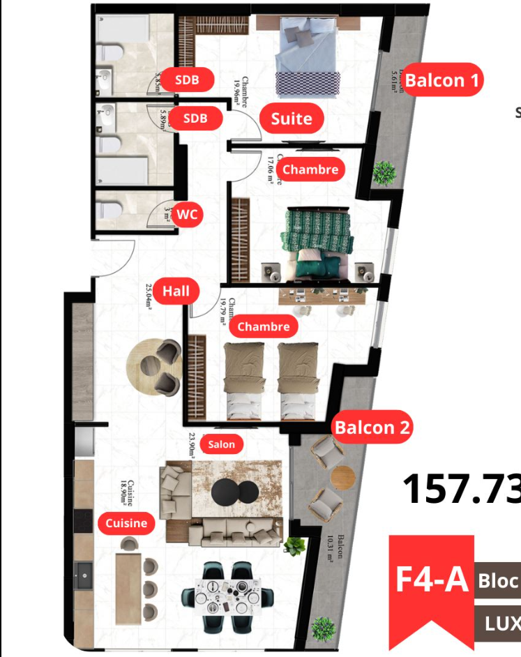 Appartement F4 à vendre - Belgaid - Oran avec vue panoramique