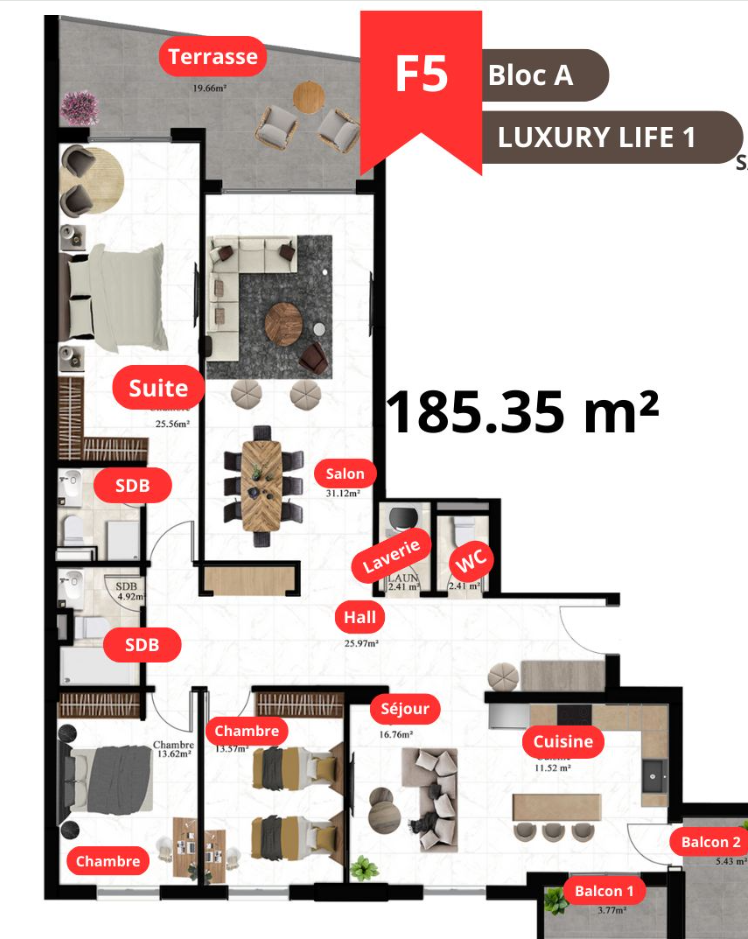 Appartement F5 à vendre - Belgaid - Oran avec vue panoramique
