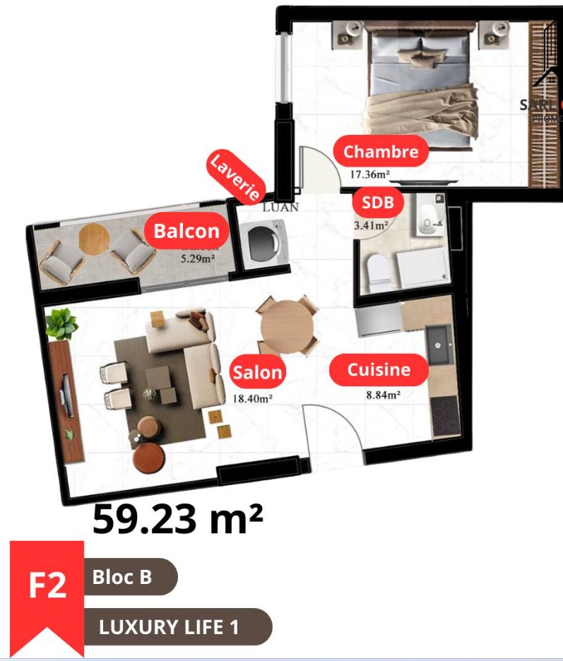Appartement F2 à vendre - Belgaid - Oran avec vue panoramique