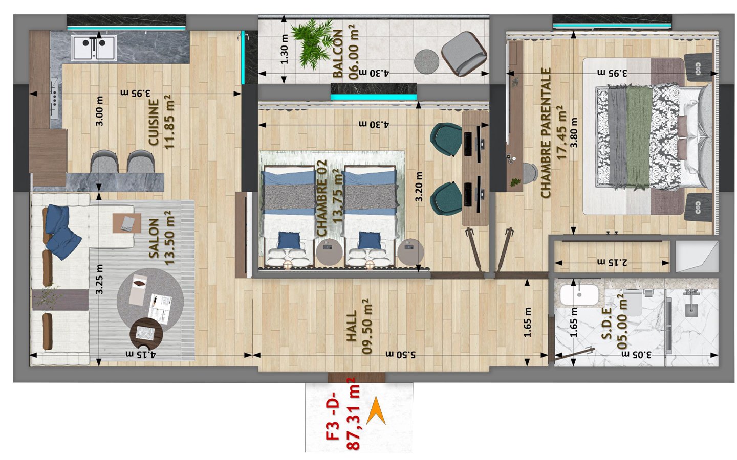 Appartement F3 à vendre -Bel-Air-Oran avec vue panoramique