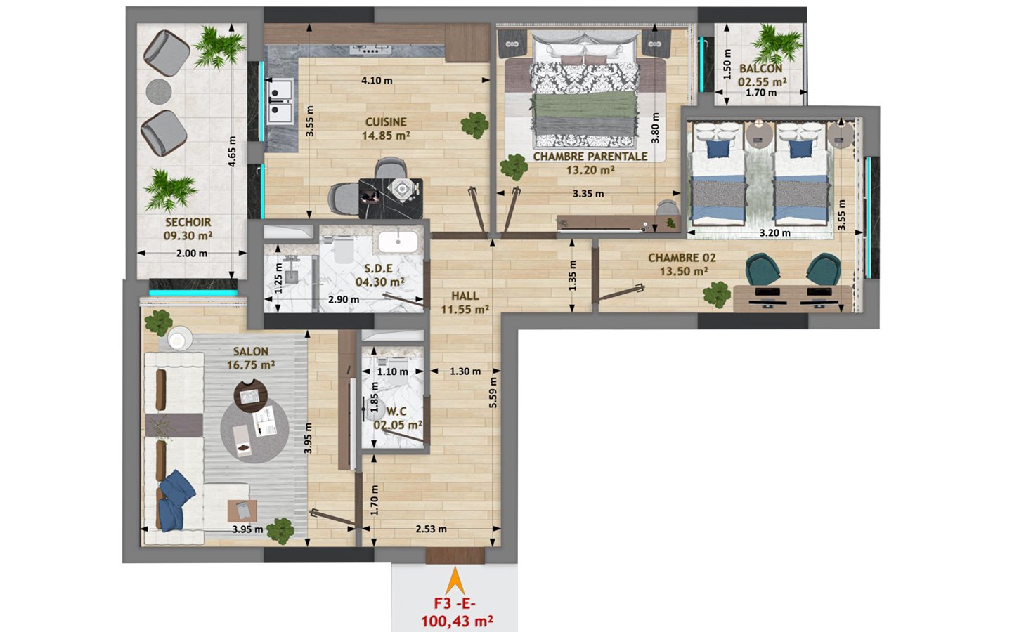 Appartement F3 à vendre -Bel-Air- Oran avec vue panoramique