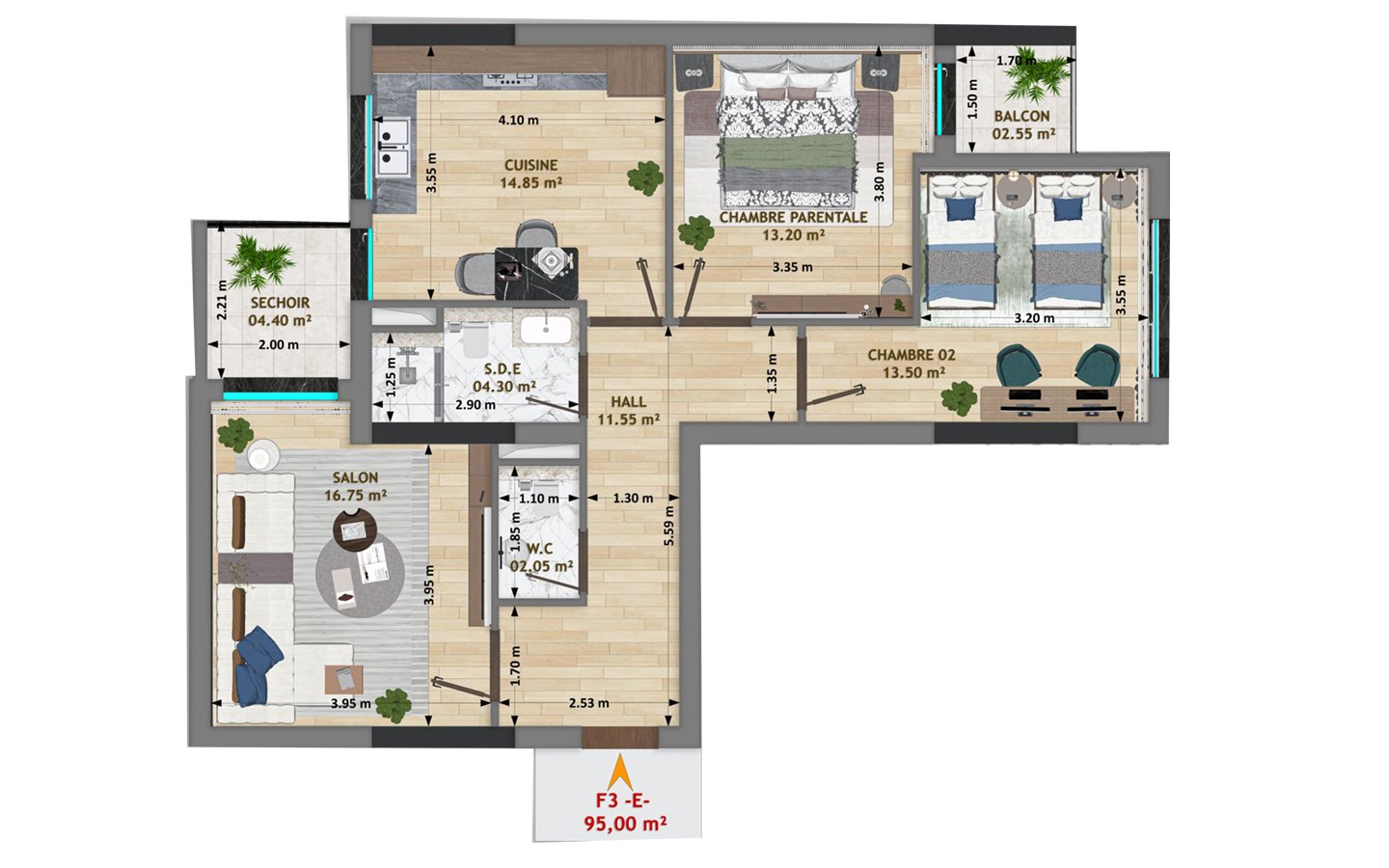 Appartement F3 à vendre -Bel-Air-Oran avec vue panoramique
