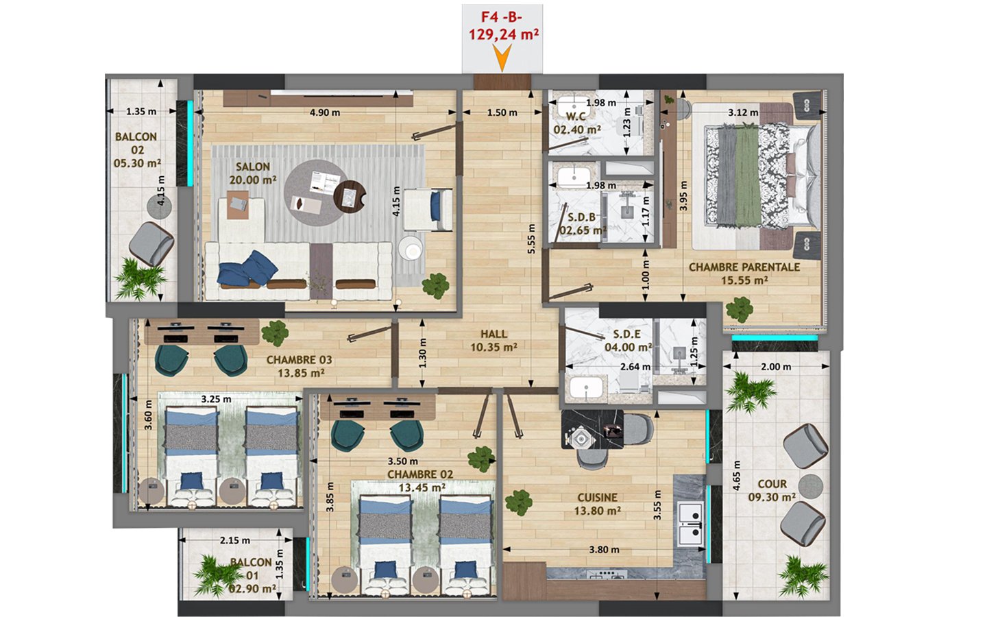 Appartement F4 à vendre - Bel-Air-Oran avec vue panoramique