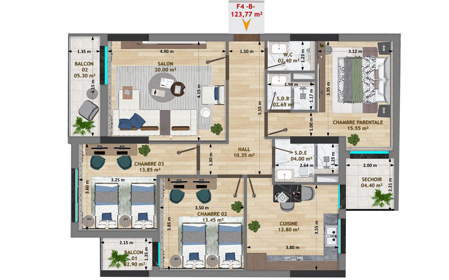 Appartement F4 à vendre -Bel-Air- Oran avec vue panoramique