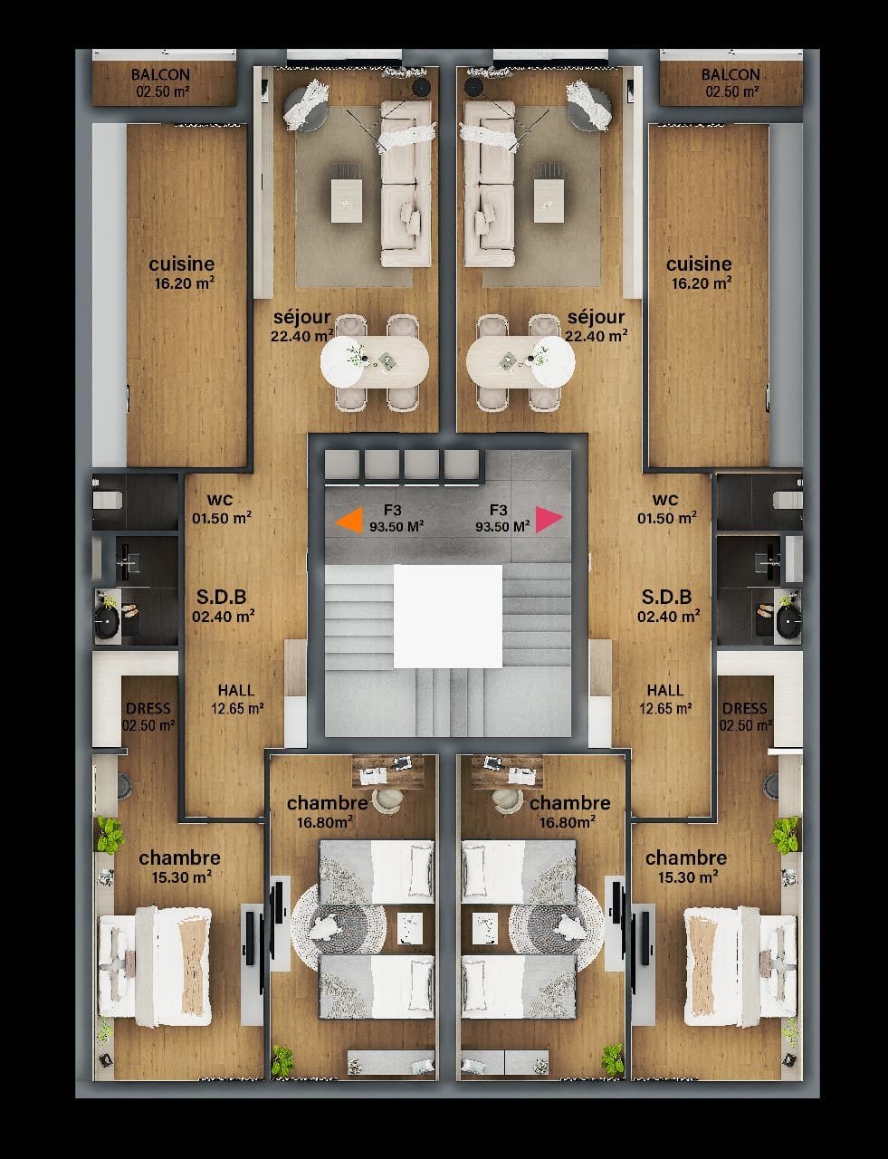 Appartement F3 93, à vendre - Sidi Bachir - Oran avec vue panoramique