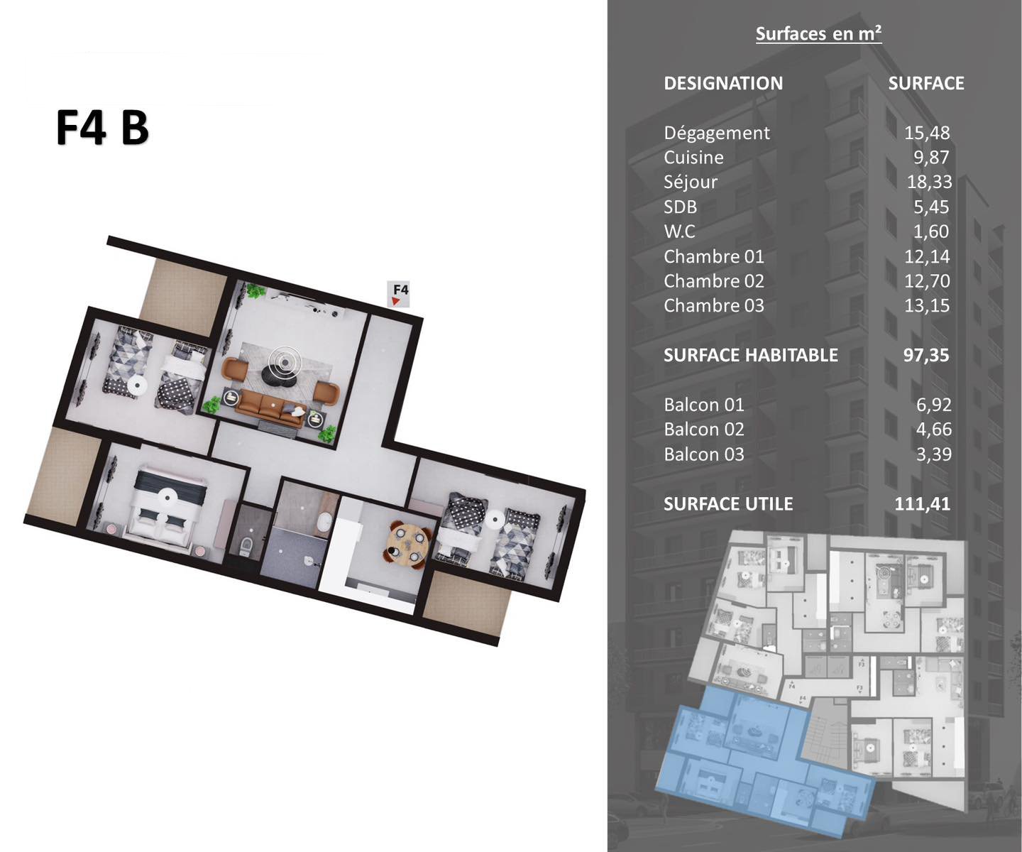 Appartement F4 à vendre -Protin-Oran