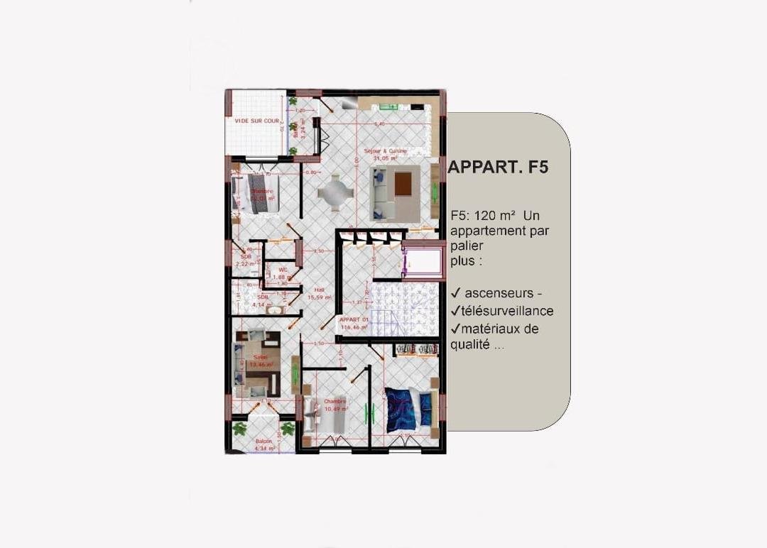 Appartement T5 à vendre - Millinium- Oran