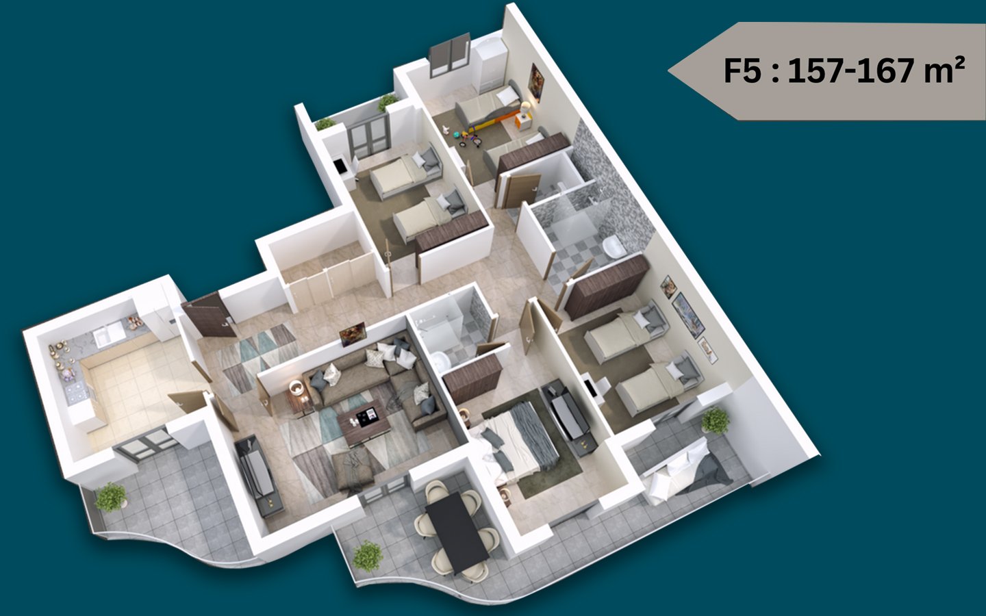 Appartement F5 à vendre - Belgaïd-Oran avec suite parentale