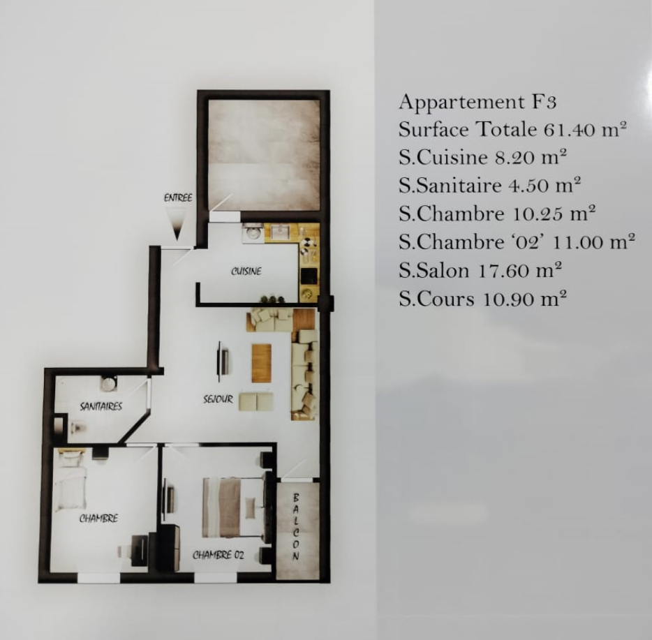 Appartement F3 à vendre - Fernand Ville - Oran