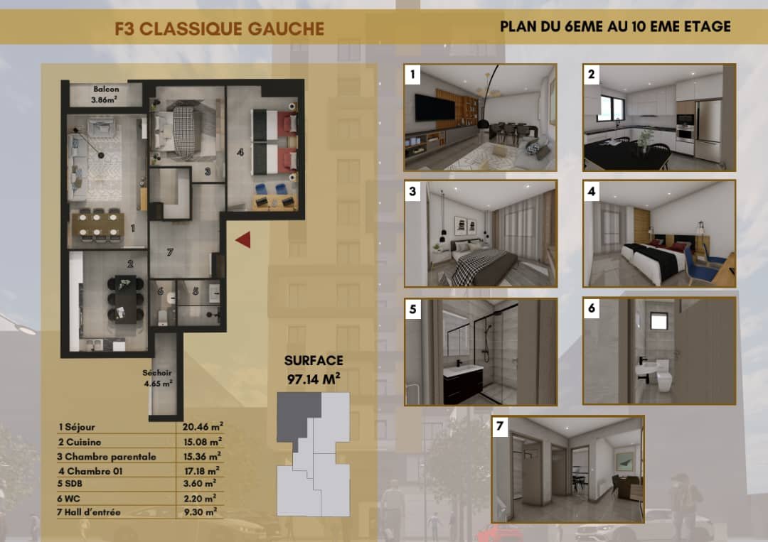 Appartement F3 à vendre - Rue Soufi Zoubida - Oran avec vue panoramique