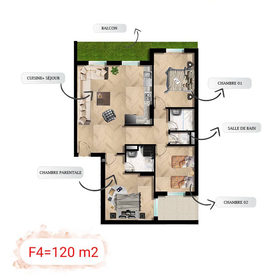 Appartement T4 à vendre - Fernand Ville-Oran