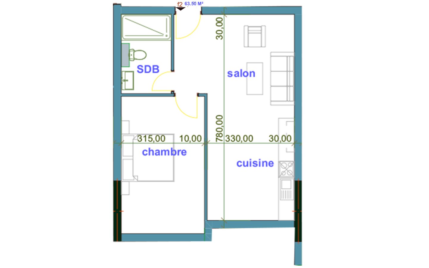 Appartement F2 à vendre - Fernand Ville- Oran