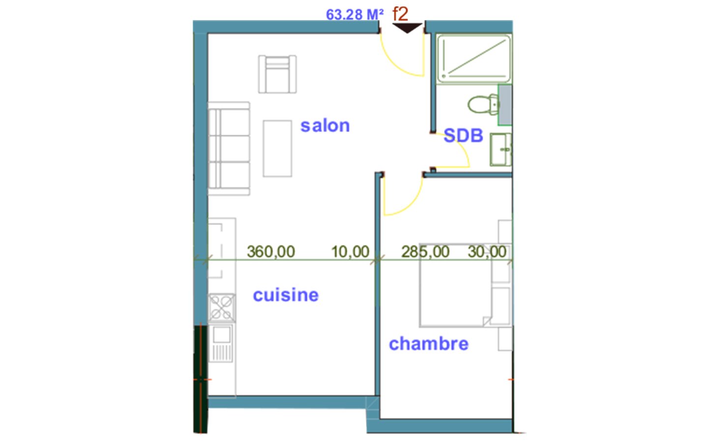 Appartement F2 à vendre - Fernand Ville- Oran