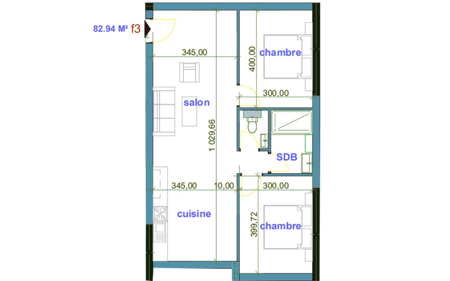 Appartement F3 à vendre - Fernand Ville-Oran
