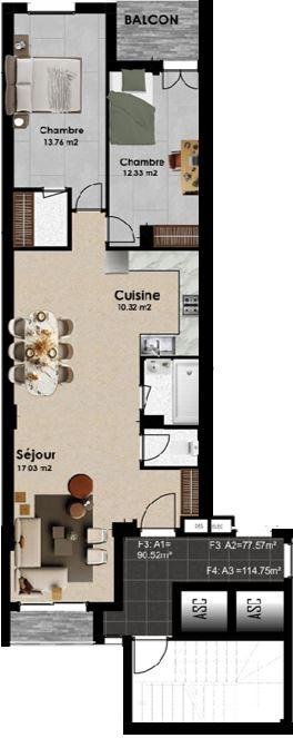 Appartement F3 à vendre à Fernand Ville, Oran avec vue panoramique