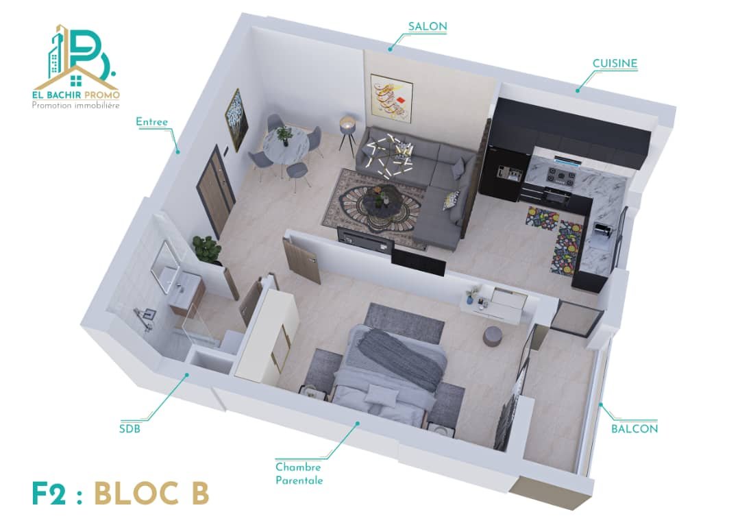 Appartement F2 à vendre à Mediouni, Oran Sans vis-à-vis