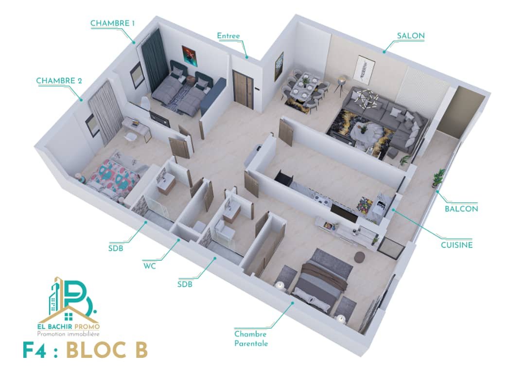 Appartement F4 à vendre à Mediouni, Oran sans vis-à-vis