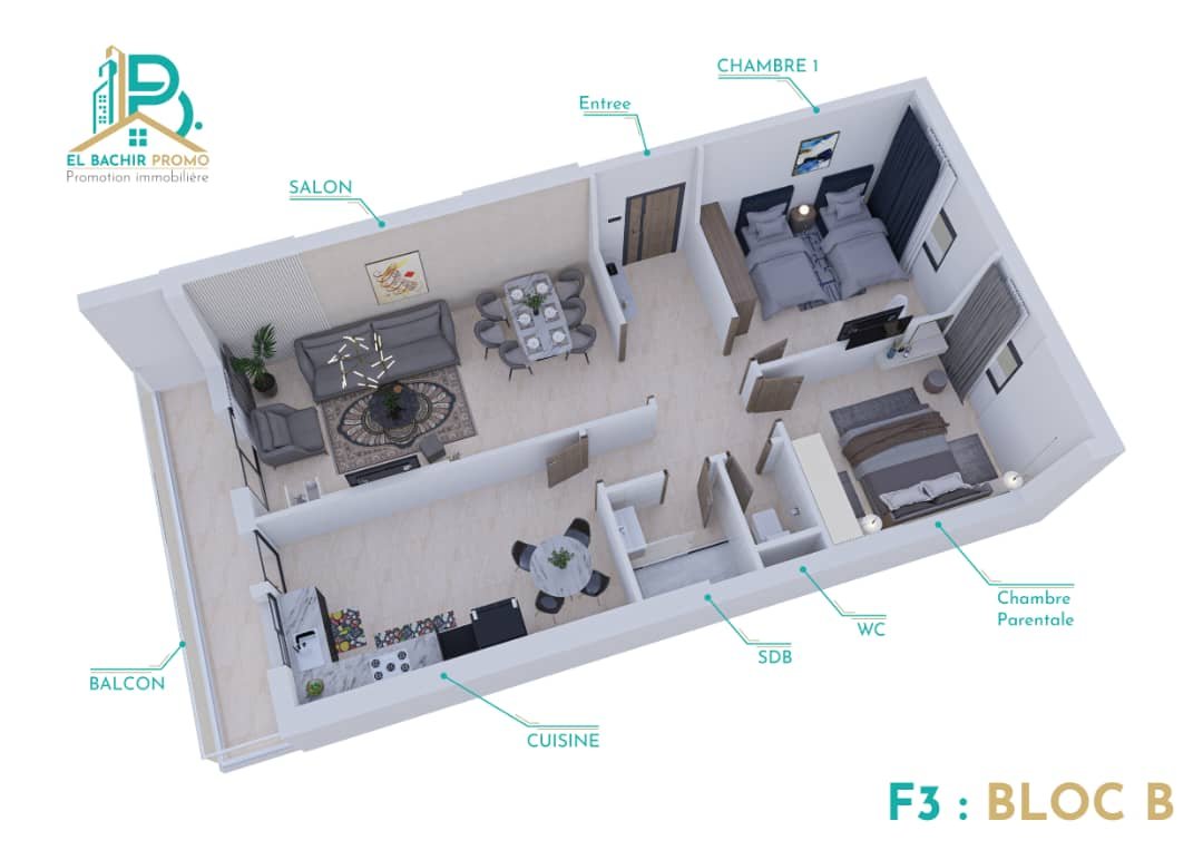 Appartement F3 à vendre à Mediouni, Oran Sans vis-à-vis